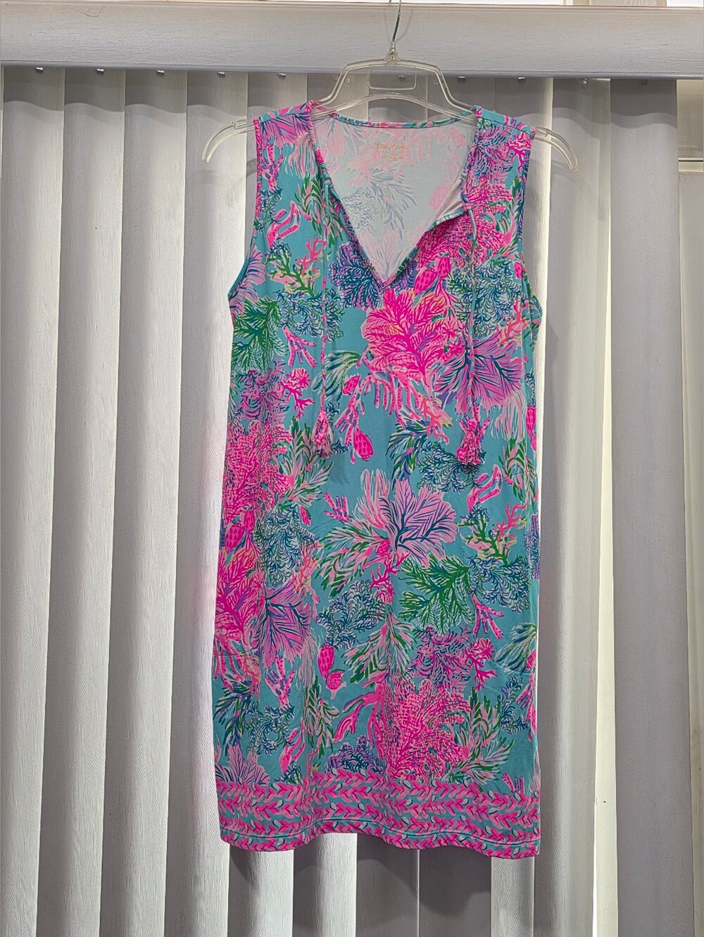 Lilly Pulitzer Sleeveless V-Neck Mini Dress in Aqua, Hot Pink & Green